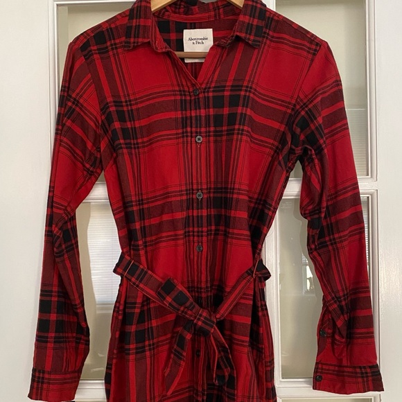 Abercrombie & Fitch Red Plaid Shirt Dress - Picture 3 of 6